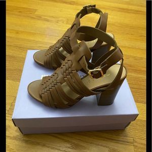 Madden Girl Heeled Sandal Women’s 6 Brown (Cognac) REINE Ankle Strap Shoe New